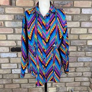 VINTAGE WRANGLER colorful Southwestern Atzec print button up Western shirt